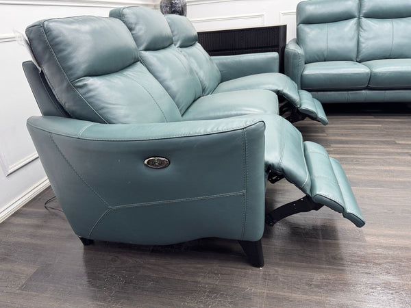 Furniture Village Petit 3 & 3 Seater Sofa Set Power Recliner Lake Green Leather8