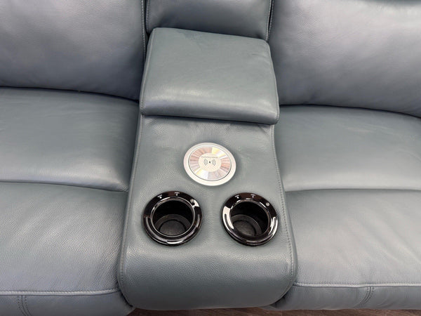 Sofology Renato Power Recliner 2 + 2 Seater Sofa Set Green Leather Media Console11