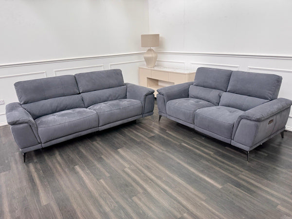 Furniture Village 3+2 Seater Sofa Set Power Recliner Dark Grey Suede1