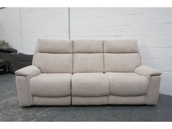 Furniture Village Chilli cream cross weave fabric power recliner 3 seater sofa3