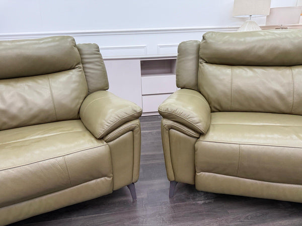 DFS Wren Power Recliner 3+3 Seater Sofa Set In Sage Green Leather12