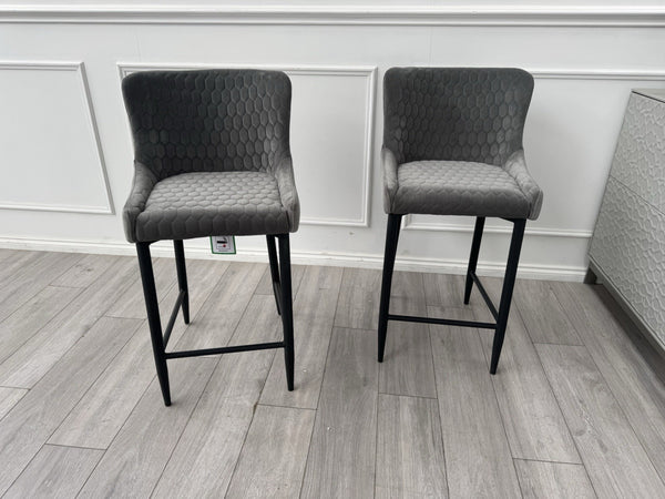 Furniture Village Osaka Grey Velvet Pair Of 2 Barstool Chairs5