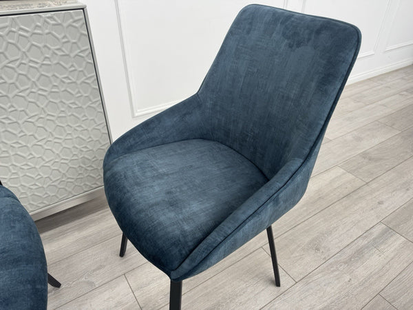 Furniture Village Veja Navy Blue Velvet Pair Of 2 Dining Chairs3
