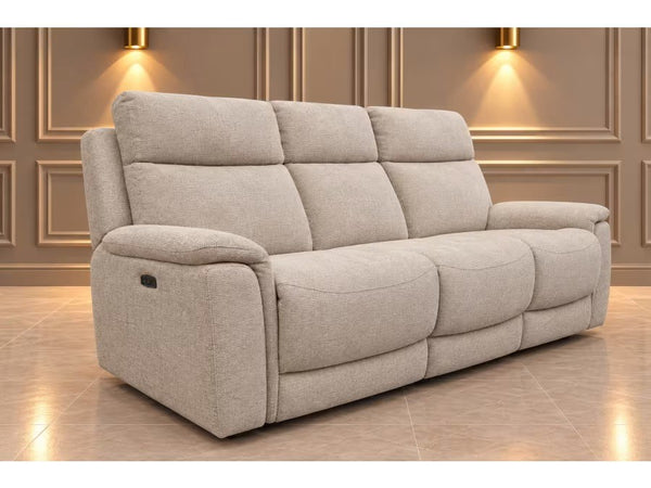 Furniture Village Chilli cream cross weave fabric power recliner 3 seater sofa0