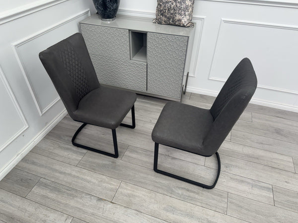 Furniture Village Loki Premium Faux Leather Pair Of 2 Dining Chairs Grey7