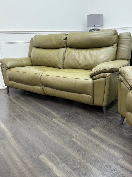 DFS Wren Power Recliner 3+3 Seater Sofa Set In Sage Green Leather10