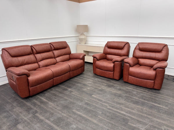 LA Z BOY Staten Power Recliner 3 Seater Sofa & 2x Static Chair Set Brown Leather9