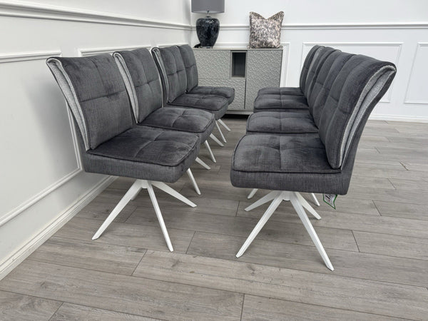 Furniture Village Glacier Set Of 8 Swivel Dining Chairs Dark Grey Fabric12