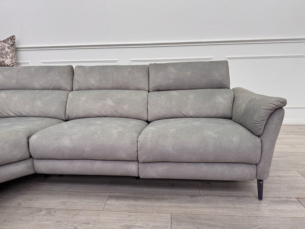 Sofology Missouri Corner Sofa In Silver Grey Fabric Power Recliner + Headrest22