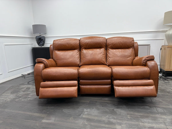 Parker Knoll Boston Brown Leather Power Recliner 3 Seater Sofa0