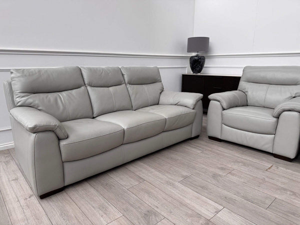 Furniture Village Grey Genuine Leather Sofa 3 Seater Sofa + 2x Armchairs Set13