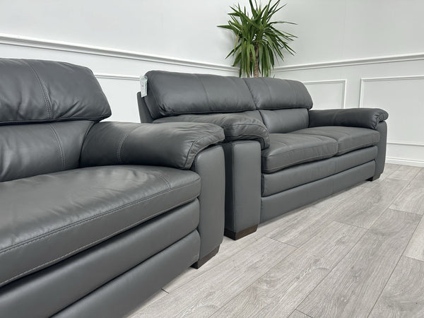 Furniture Village Cozee Dark Grey Pure Premium Leather 3+2 Seater Sofa Set13