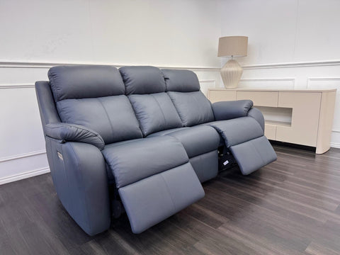 G Plan Kingsbury Navy Leather 3 Seater Sofa Power Recliner Headrest & Lumbar0