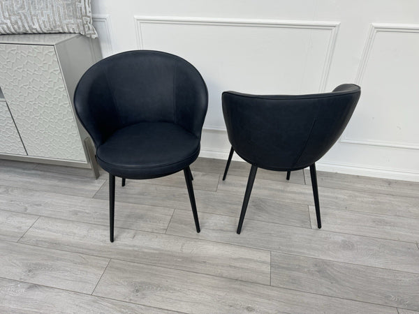 Furniture Village Hela Pair of 2 Navy Faux Leather Dining Chairs2