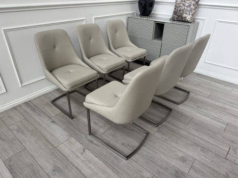 Furniture Village Avorio Grey Faux Leather Set Of 6 Dining Chairs0