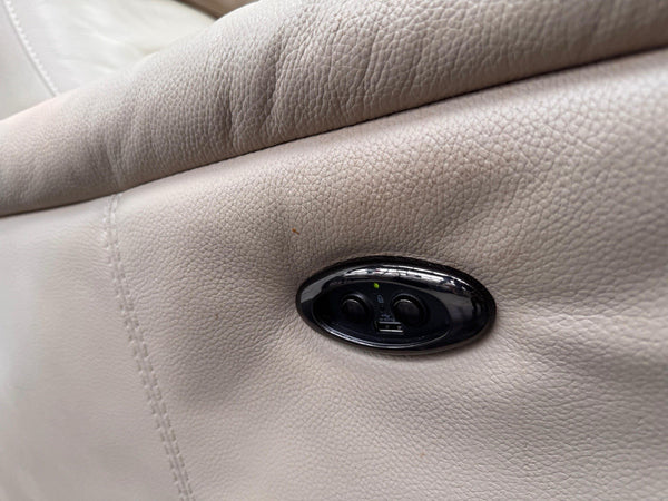 Furniture Village Rowen Beige Leather Pair Of Armchairs Power Recliner2