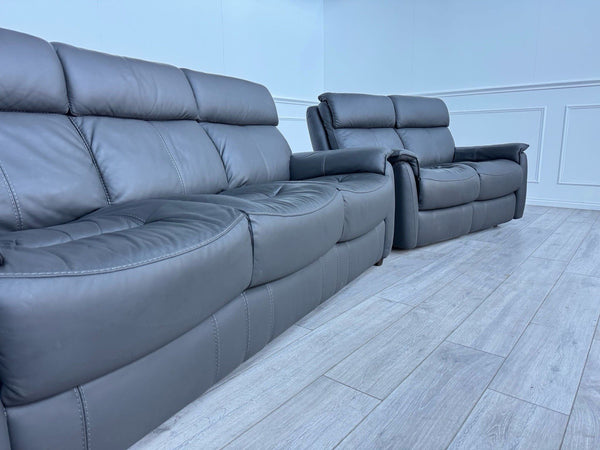 Furniture Village Charcoal Grey Static 3 + Power Recliner 2 Seater Sofa Set3