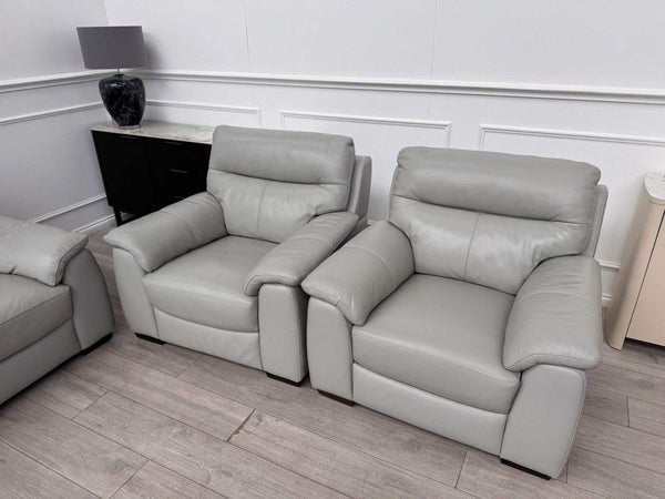 Furniture Village Grey Genuine Leather Sofa 3 Seater Sofa + 2x Armchairs Set11