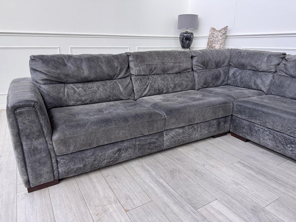 Sofology Maximo Large Corner Sofa Dark Grey Aniline Leather 3/CNR/36