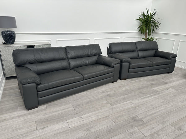 Furniture Village Cozee Dark Grey Premium Leather 3+2 Seater Sofa Set (Delivery)0