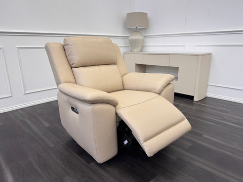 FV Utah Triple Power Recliner Armchair Pebble/Beige Leather Headrest + Lumbar0