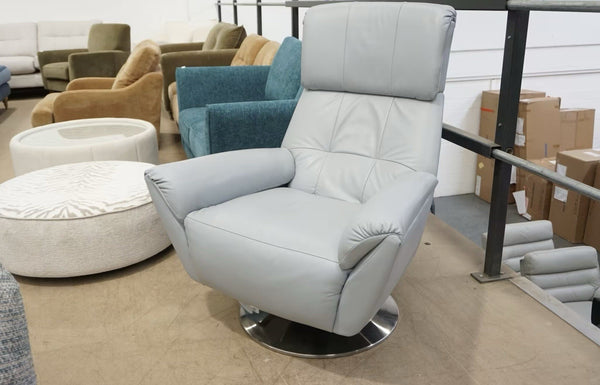 Parker Knoll Design baby blue leather rocking swivel armchair0