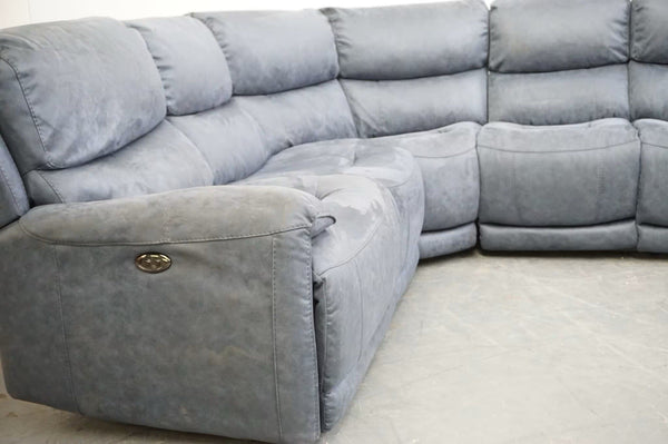 Furniture Village Link ocean blue suede fabric electric reclining Corner Sofa1