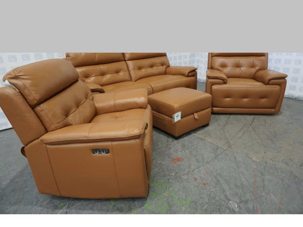 Furniture Village Brescia brown leather power recliner 3 + 2x armchairs sofa set2