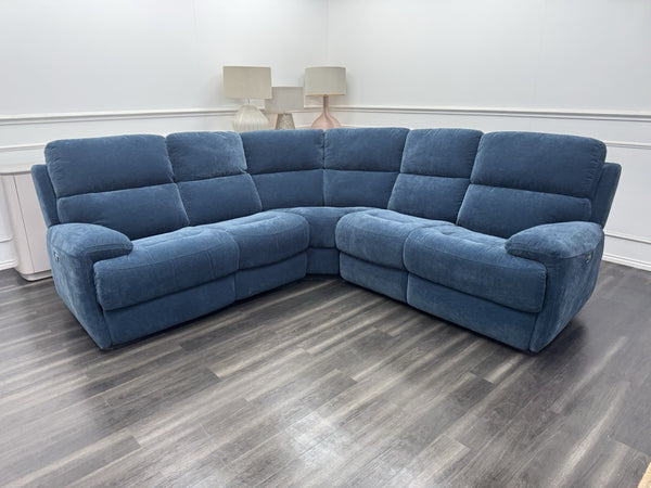 Furniture Village Power Recliner Corner Sofa In Navy Blue Chenille Fabric23