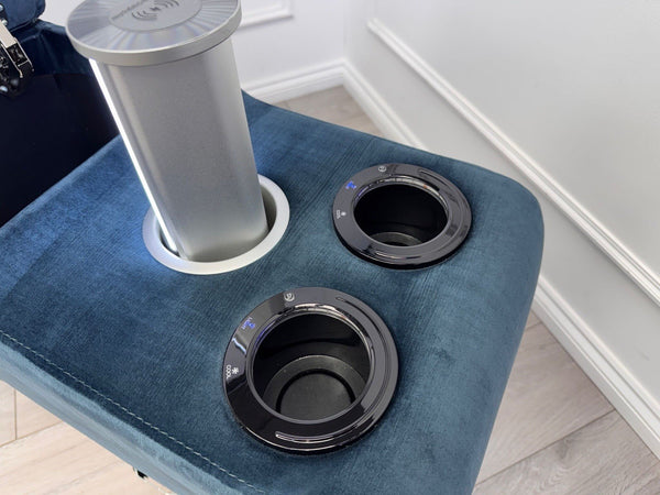 Sofology Renato Console Navy Blue Velvet Cup Holders Storage LED Charging5