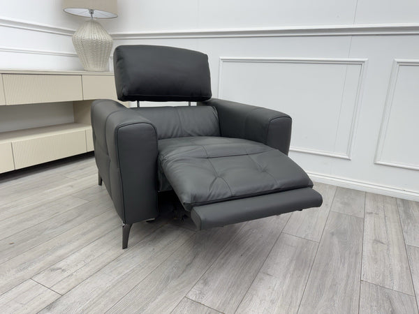 Furniture Village New York Power Recliner Armchair Grey Leather Power Headrest2