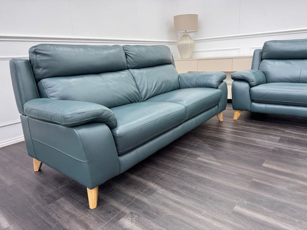 Furniture Village Missouri Static 3 & 2 Seater Sofa Set Lake Green Leather2