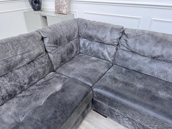 Sofology Maximo Large Corner Sofa Dark Grey Aniline Leather 3/CNR/38