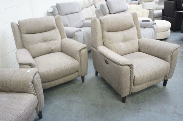 FV Grey mix cross weave fabric Power Recliner 2 seater + 2x Armchairs Sofa Set3