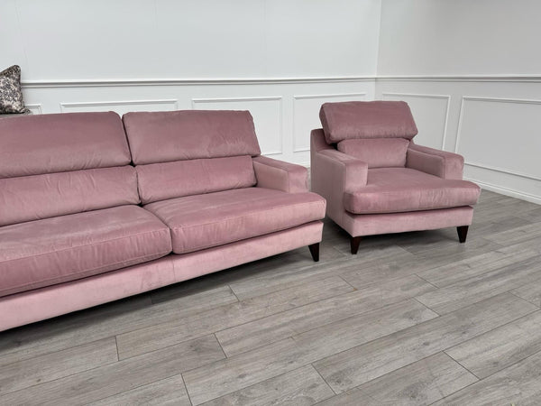Furniture Village Lounge Co Romilly 3 Seater + Armchair Sofa Set Pink Velvet1