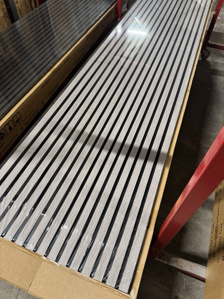 Acoustic Slat Wood Wall Panel Modern Interior Media Wall - Grey 2.4m x 0.6m3