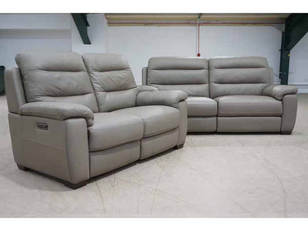 Furniture Village Taupe Leather Power Recliner 3 & 2 Seater Sofa Set1