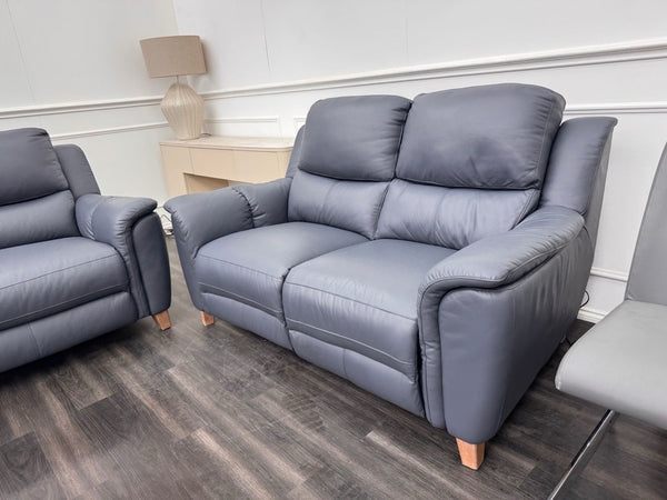 LA Z BOY Vienna Static 3 & Power Recliner 2 Seater Sofa Set Blue Leather19