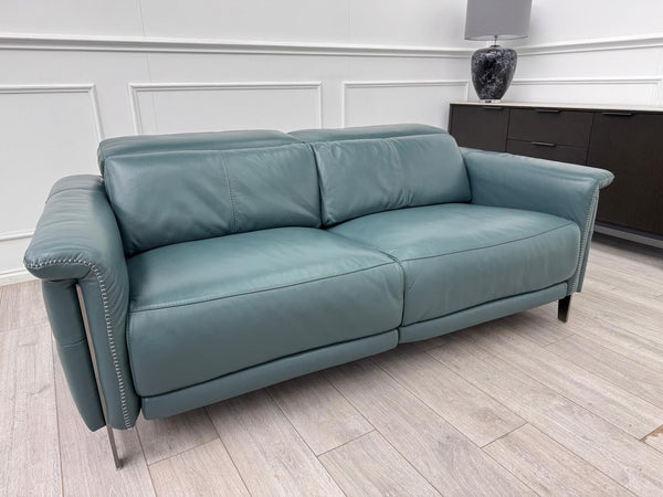 DFS Samantha Teal Genuine Leather 3 Seater Electric Power Recliner + Headrests6