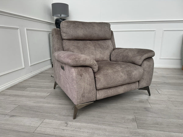 Furniture Village Missouri Power Recliner + Headrest Mink/Brown Fabric Armchair1