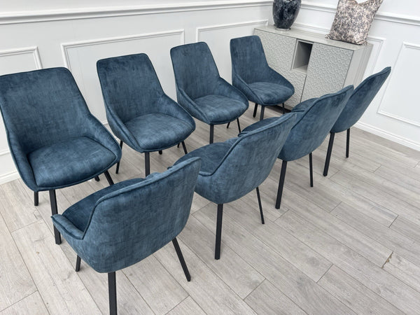 Furniture Village Veja Navy Blue Velvet Set Of 8 Swivel Dining Chairs2