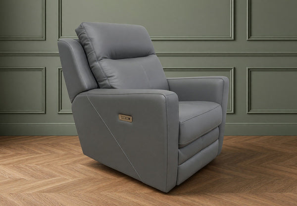 Parker Knoll Wren Power Recliner Armchair in Grey Leather - Headrest & Lumbar0