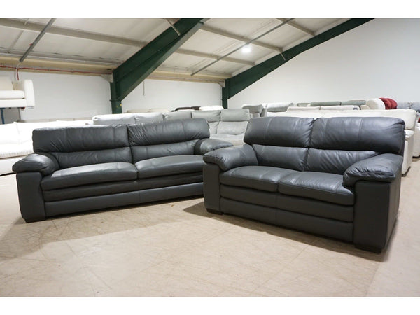 FV Cozee charcoal grey leather fixed back 3 + 2 seater sofas Set0