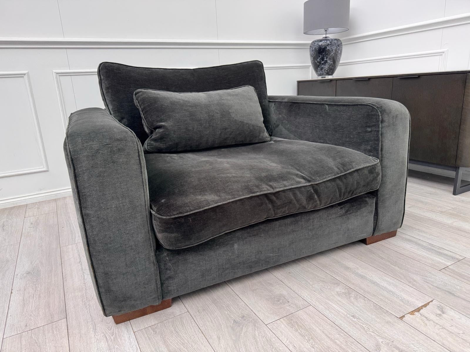 Sofology Cavalli Loveseat Charcoal Grey Denim Chenille Fabric0