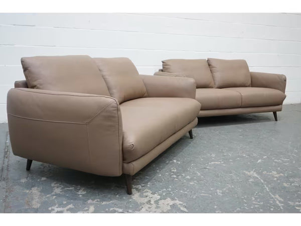 Sofology Adler trusty matt mushroom leather pair of 2 seater sofas set3