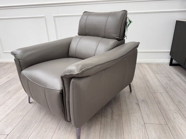 Furniture Village Jude Grey Leather Armchair Power Recliner Telescopic Headrest11