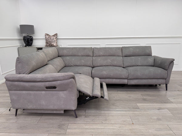 Sofology Missouri Corner Sofa In Silver Grey Fabric Power Recliner + Headrest1