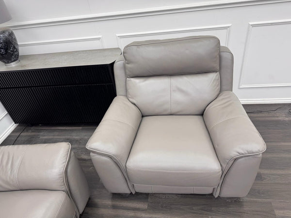 Furniture Village Grey Genuine Leather 3+1 Seater Sofa Set Power Recliner1