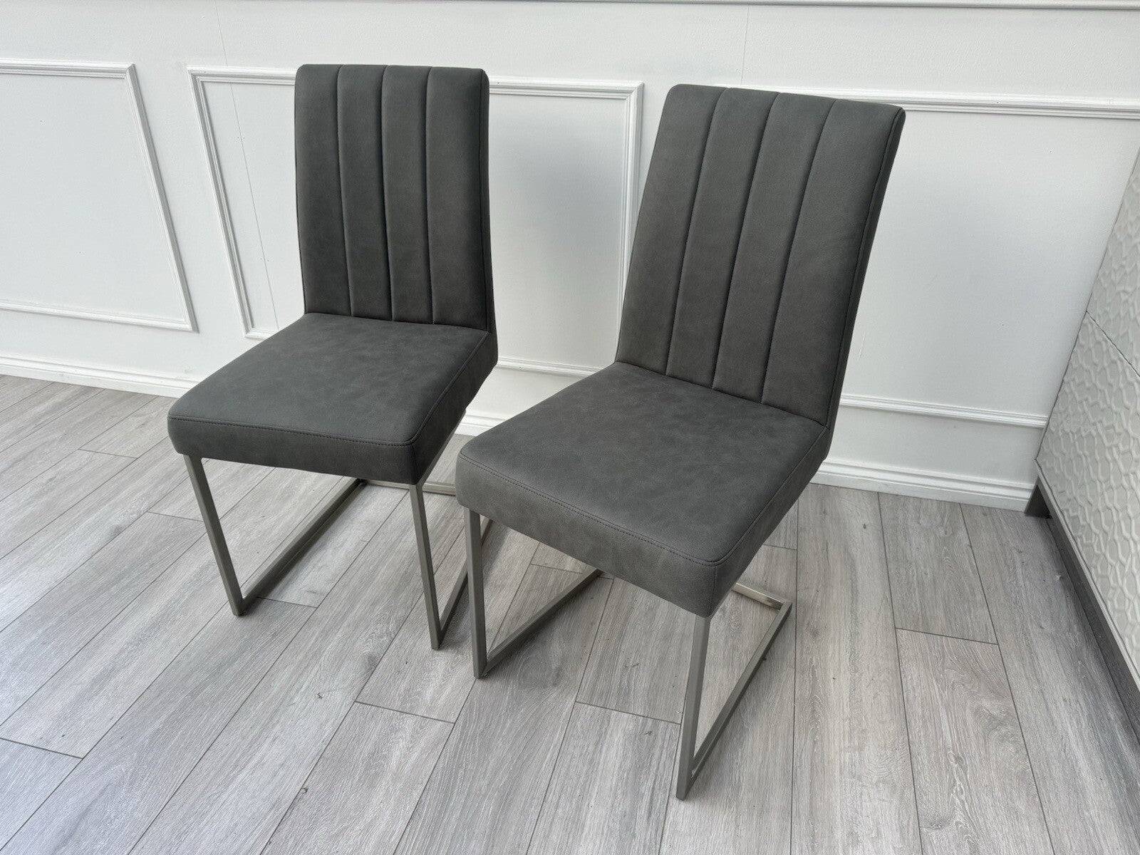 Furniture Village Grigio Pair of Grey Suede Dining Chairs0