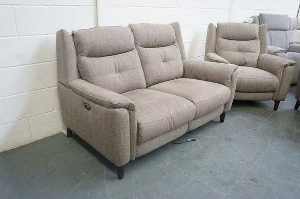 FV Grey mix cross weave fabric Power Recliner 2 seater + 2x Armchairs Sofa Set1